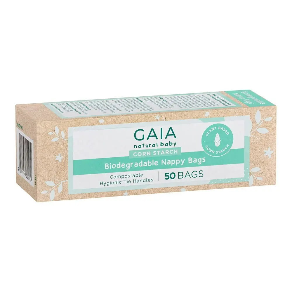 50pc Gaia 22x16cm Biodegradable Nappy Bags w/ Easy Tie Handles Baby/Infant