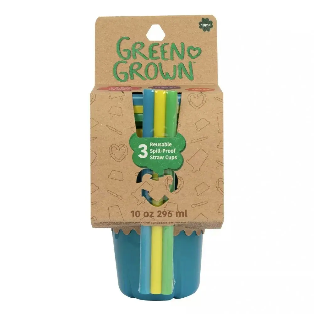 3pc Green Grown 10oz/296ml Straw Sippy/Drinking Cups Kids Set 18m+ Assorted