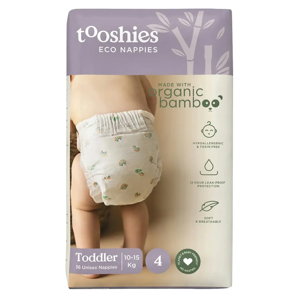 72pc Tooshies Organic Bamboo Toddler Unisex Soft Nappies Diapers 10-13kg Size 4