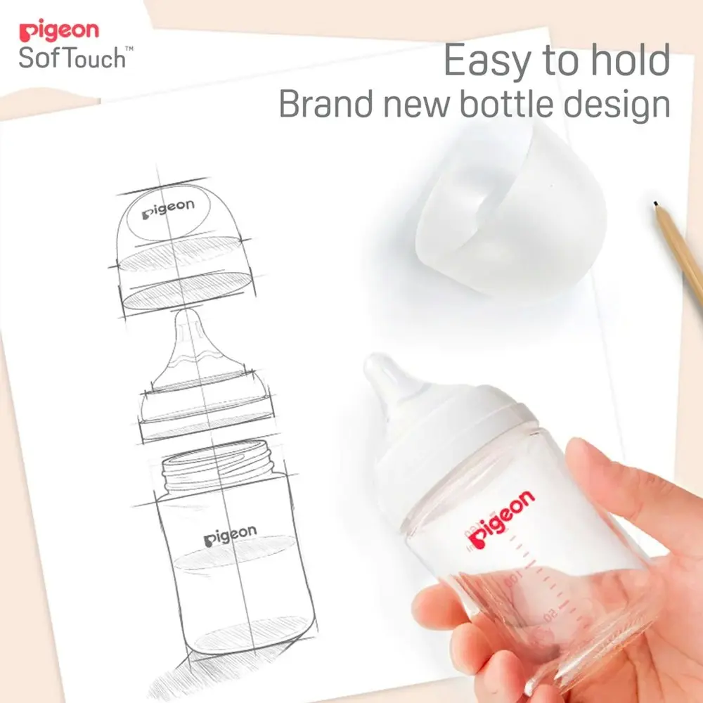 PIGEON Softouch lll PP 160ml Wide Neck Baby/Newborn Breastfeeding Bottle 0m+