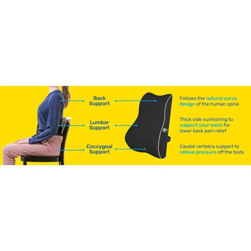 Vistara Memory Foam Adjustable Lumbar Support Anti Slip Cushion 41x45cm Black