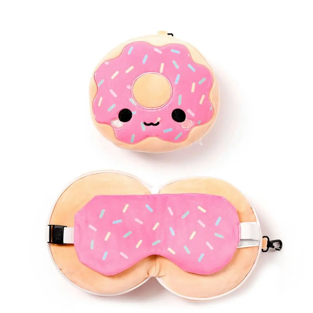 Relaxeazzz 15cm Donut Travel Pillow w/ Eye Mask 6y+ Kids/Adults Cushion Plush