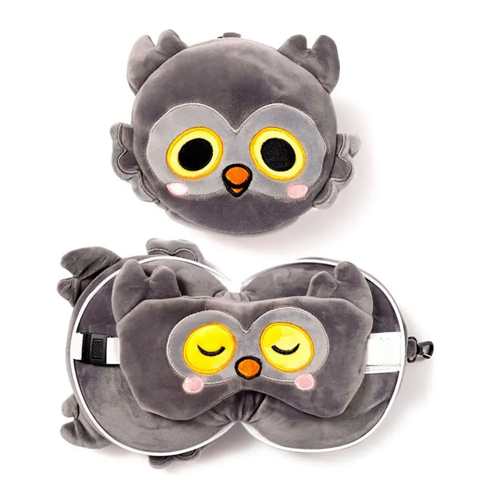 Relaxeazzz 15cm Owl Travel Pillow w/ Eye Mask 6y+ Kids/Adults Soft Cushion Plush