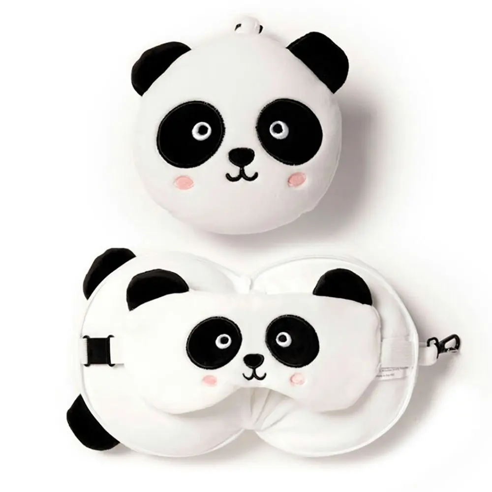 Relaxeazzz 15cm Panda Travel Pillow w/ Eye Mask 6y+ Kids/Adults Cushion Plush