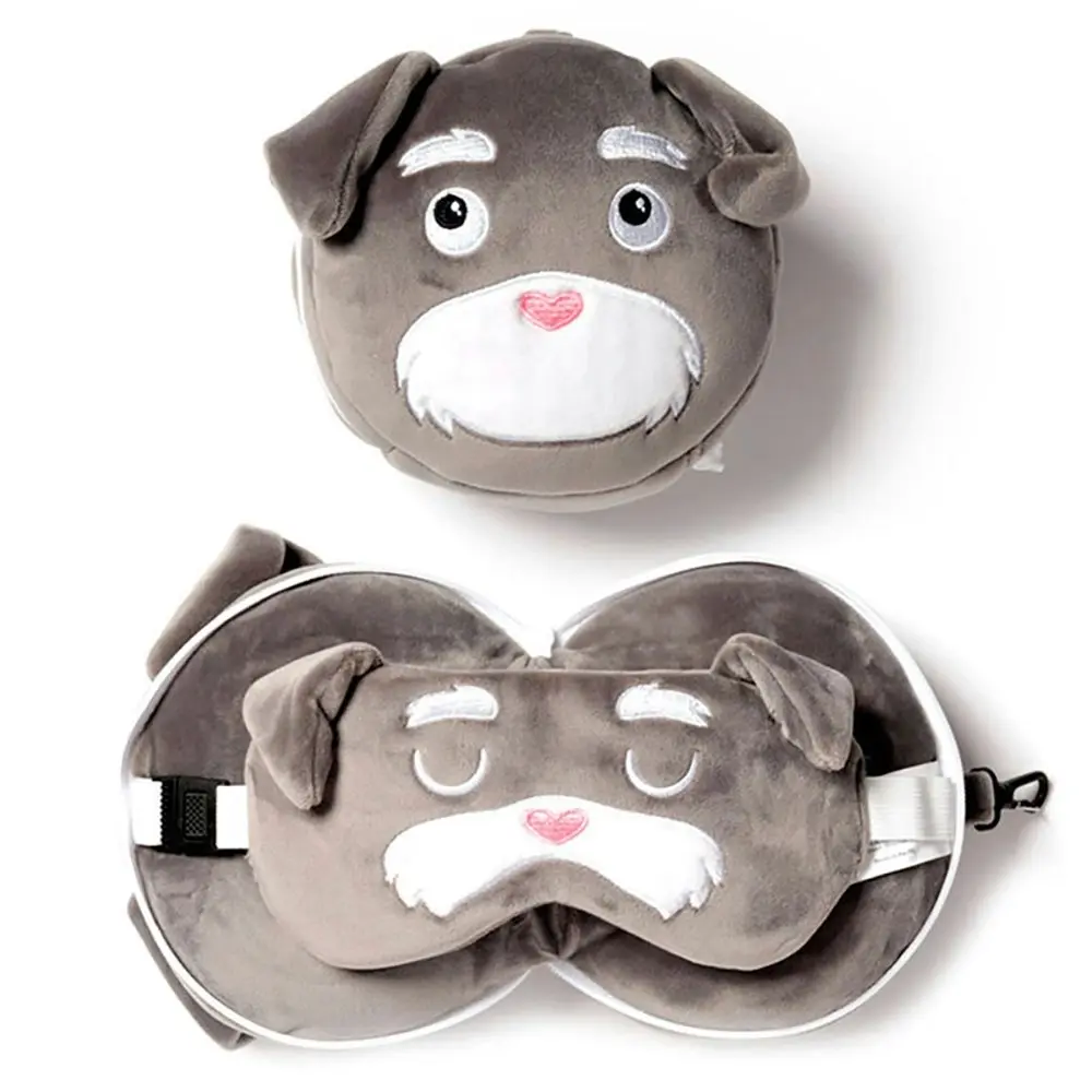 Relaxeazzz 15cm Schnauzer Travel Pillow w/Eye Mask 6y+ Kids/Adults Cushion Plush