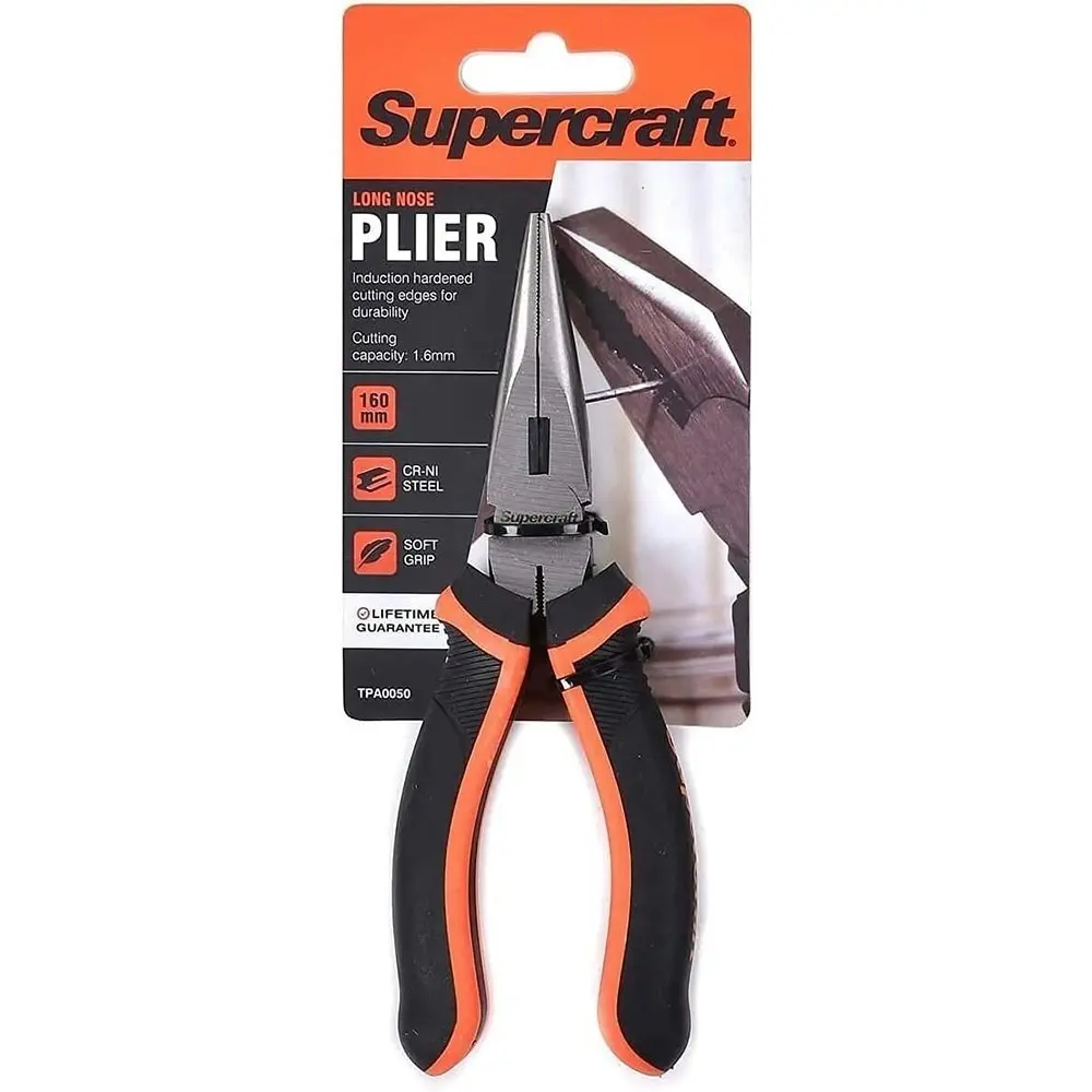 2x Supercraft Long Nose Pliers With Soft Grip Handles 160mm Long Cr-Ni Steel