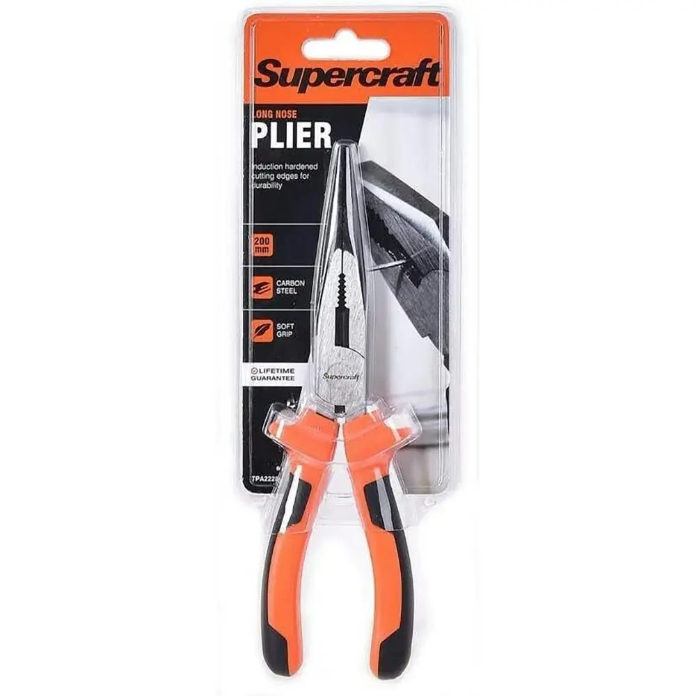 2x Supercraft Long Nose Pliers Carbon Steel 200mm Long With Soft Grip Handles