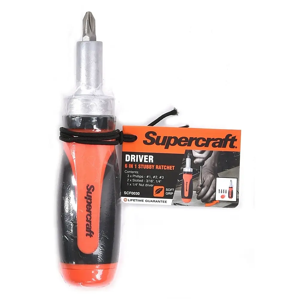 2x Supercraft Stubby Ratcheting Action Screwdriver Set 6 In 1 Workshop Home DIY