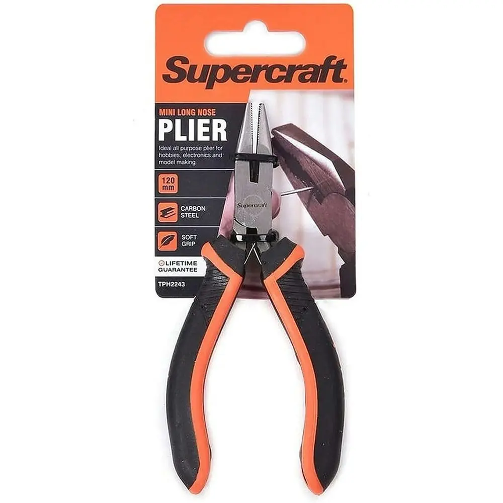 2x Supercraft Mini Long Nose Carbon Steel Pliers 125mm With Soft Grip Handles