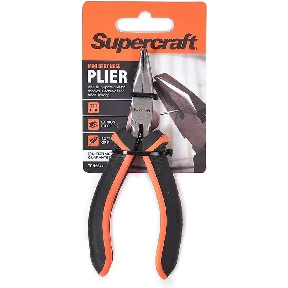 2x Supercraft Mini Bent Nose Carbon Steel Pliers 121mm With Soft Grip Handles