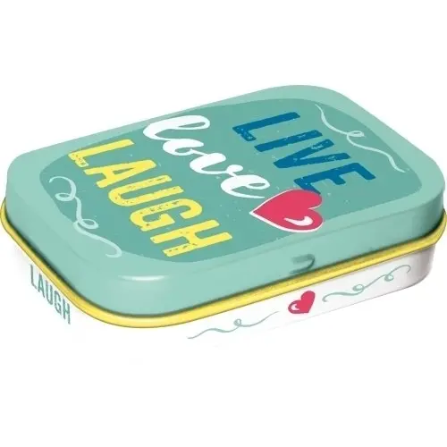 2x Nostalgic Art 6cm Metal Tin Mint Box Live Love Laugh Fresh Breath Hard Candy