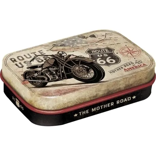 2x Nostalgic Art 6cm Metal Tin Mint Box Route 66 Bike Map Fresh Breath Candy