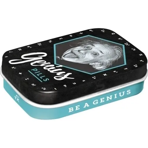 2x Nostalgic Art 6cm Mint Tin Box Einstein Genius Pills Fresh Breath Hard Candy