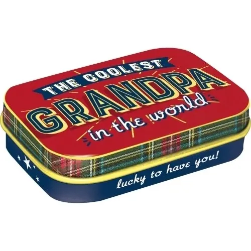 2x Nostalgic-Art 4x6cm Mint Box The Coolest Grandpa Metal Tin Fresh Breath Candy