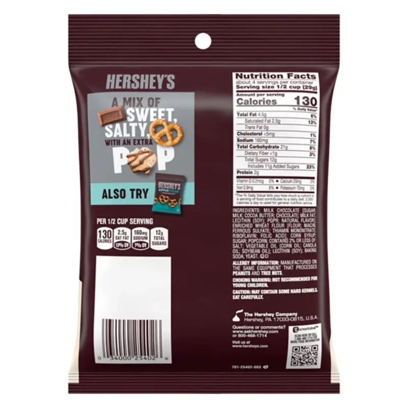 2PK Hersheys 113g Popped Snack/Food Mix Pretzels Popcorn Crunchy Chocolates Bars