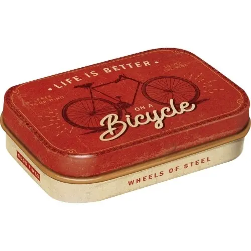 2x Nostalgic Art 4x6cm Metal Mint Box Sugar-Free Life Is Better On A Bicycle