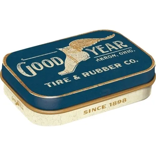 2x Nostalgic Art 4x6cm Metal Mint Box Sugar-Free Goodyear Wing Foot Logo 1901