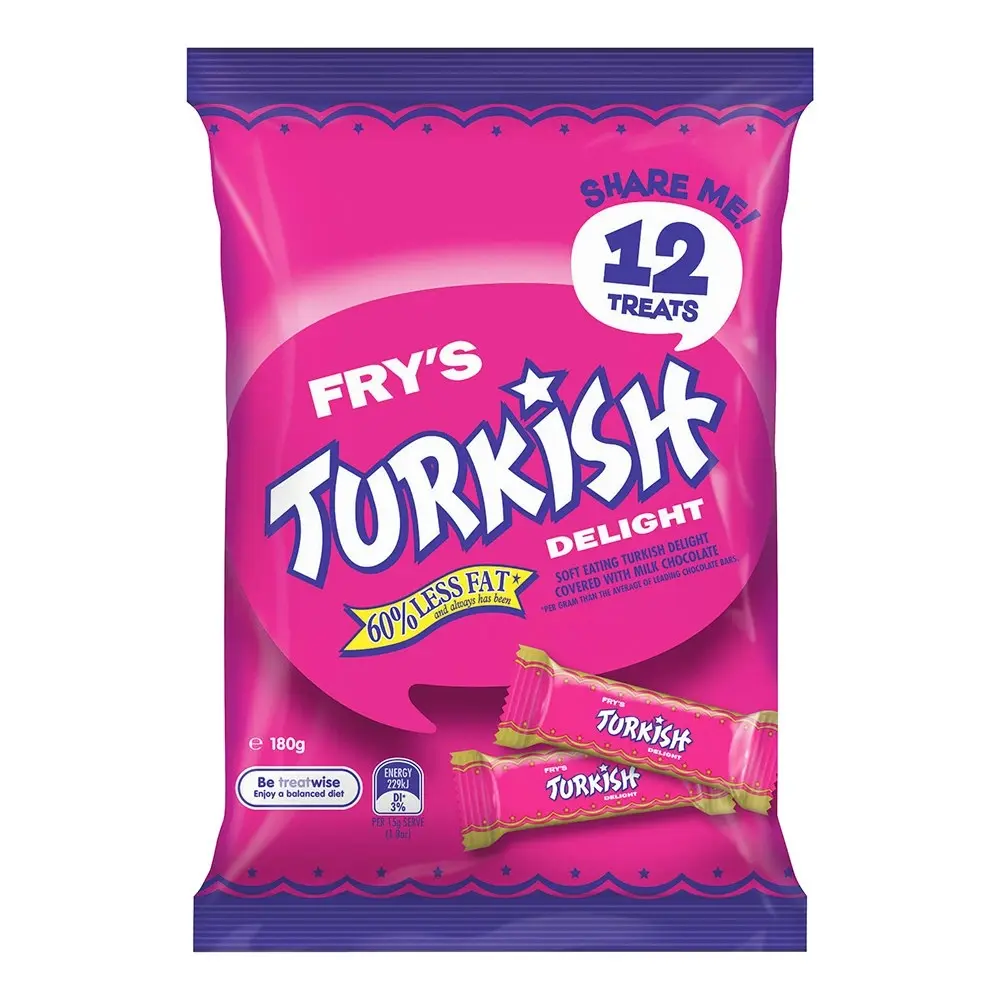 36pc Fry's 180g Turkish Delight Jelly Milk Chocolate Sharepack Choc Sweet Treats