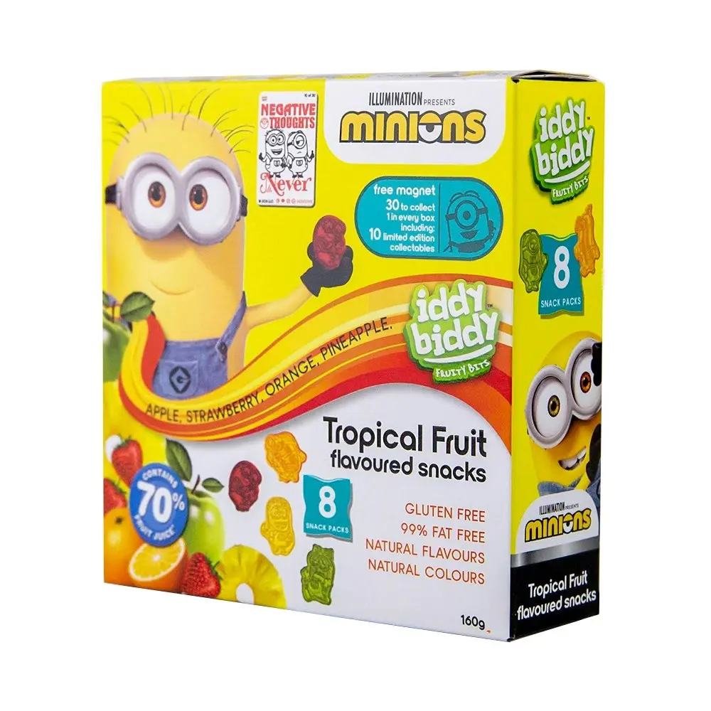 48x Iddy Biddy Fruity Bites Minions Tropical Gummy Fruit Snack Packs 160g Candy