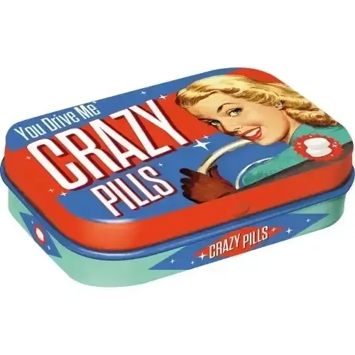 Nostalgic Art 6cm Metal Tin Mint Box Crazy Pills Fresh Breath Hard Candy Mints