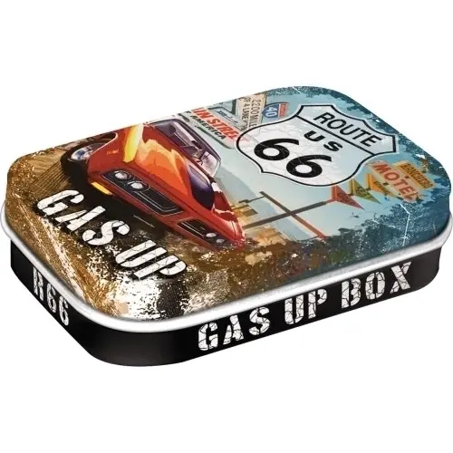 Nostalgic Art Mint Box 6cm Metal Tin Route 66 Gas Up Fresh Breath Hard Candy