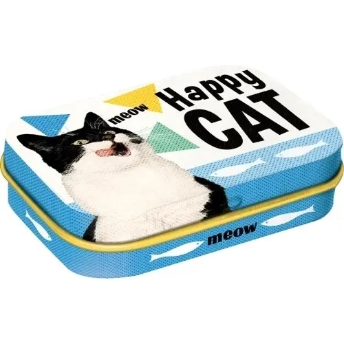 Nostalgic Art 6cm Metal Tin Mint Box Happy Cat Fresh Breath Hard Candy Mints