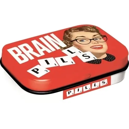 Nostalgic Art 6cm Metal Tin Mint Box Brain Pills Fresh Breath Hard Candy Mints