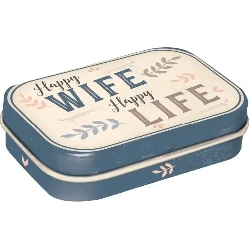 Nostalgic Art 6cm Mint Tin Box Happy Wife Happy Life Fresh Breath Hard Candy