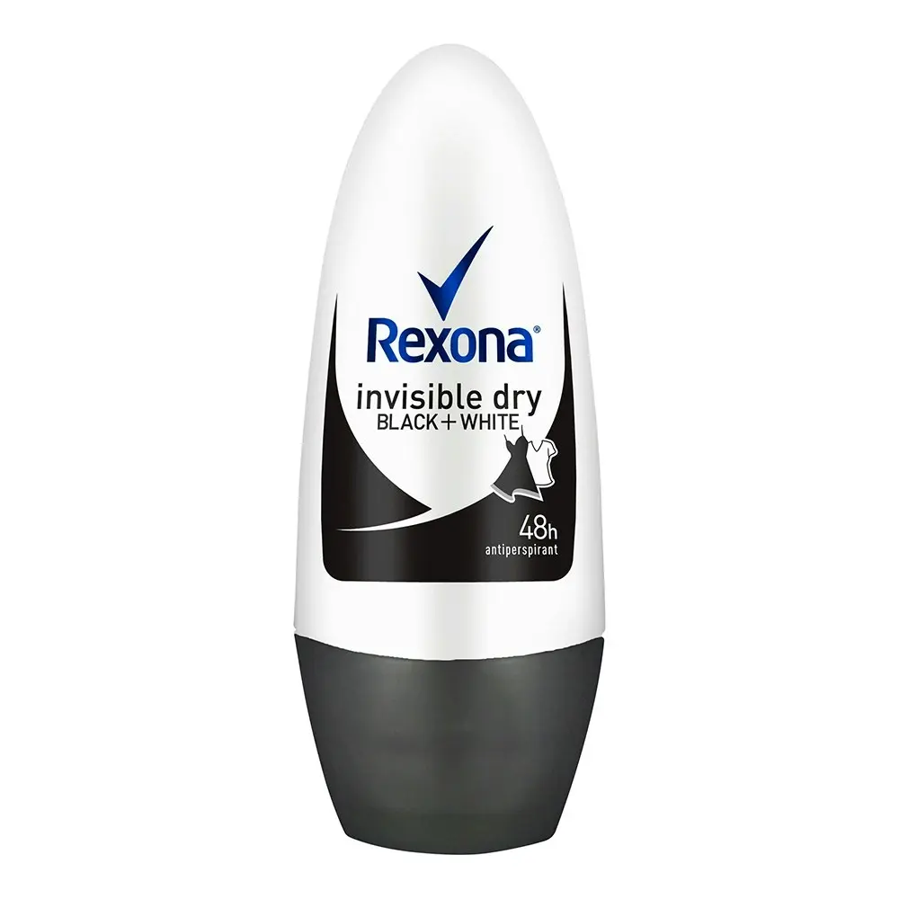 6x Rexona 50ml Roll On Antiperspirant Body Deodorant Invisible Dry Black+White