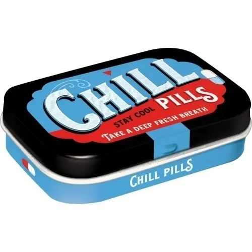 Nostalgic Art 6cm Metal Tin Mint Box Chill Pills Fresh Breath Hard Candy Mints