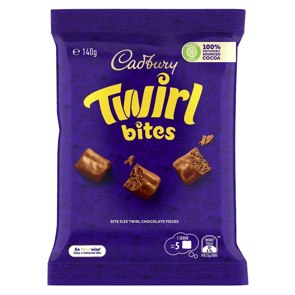 7x Cadbury Dairy Milk Twirl Chocolate Bites/Piece Confectionery Bag Snack 140g