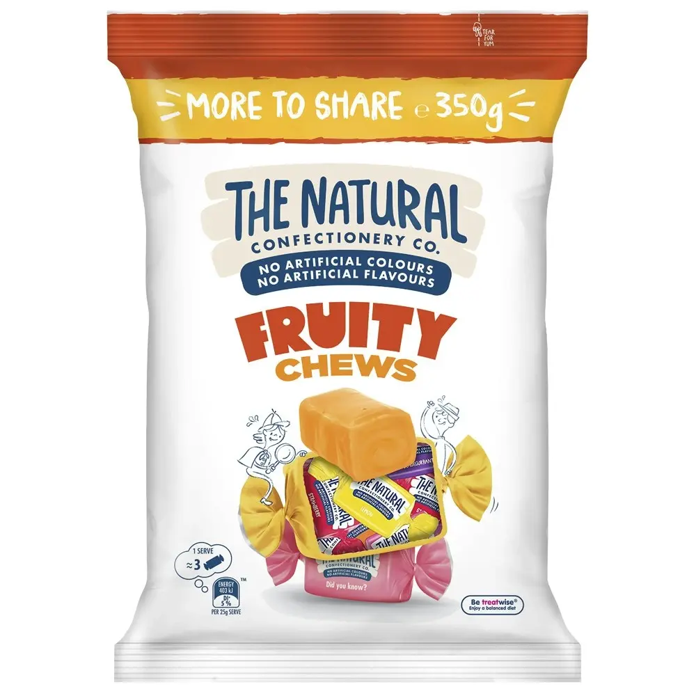 6x The Natural Confectionery Co. Fruity Chews Share Bag Confectionery Lolly 350g