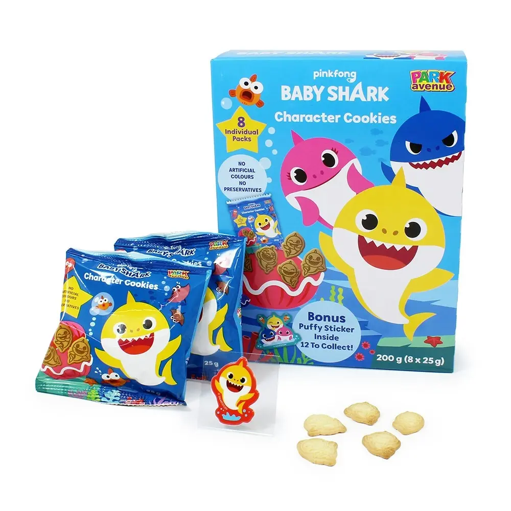 32pc Park Avenue Baby Shark Character Cookies/Biscuits Box w/Magnet 25g Assorted