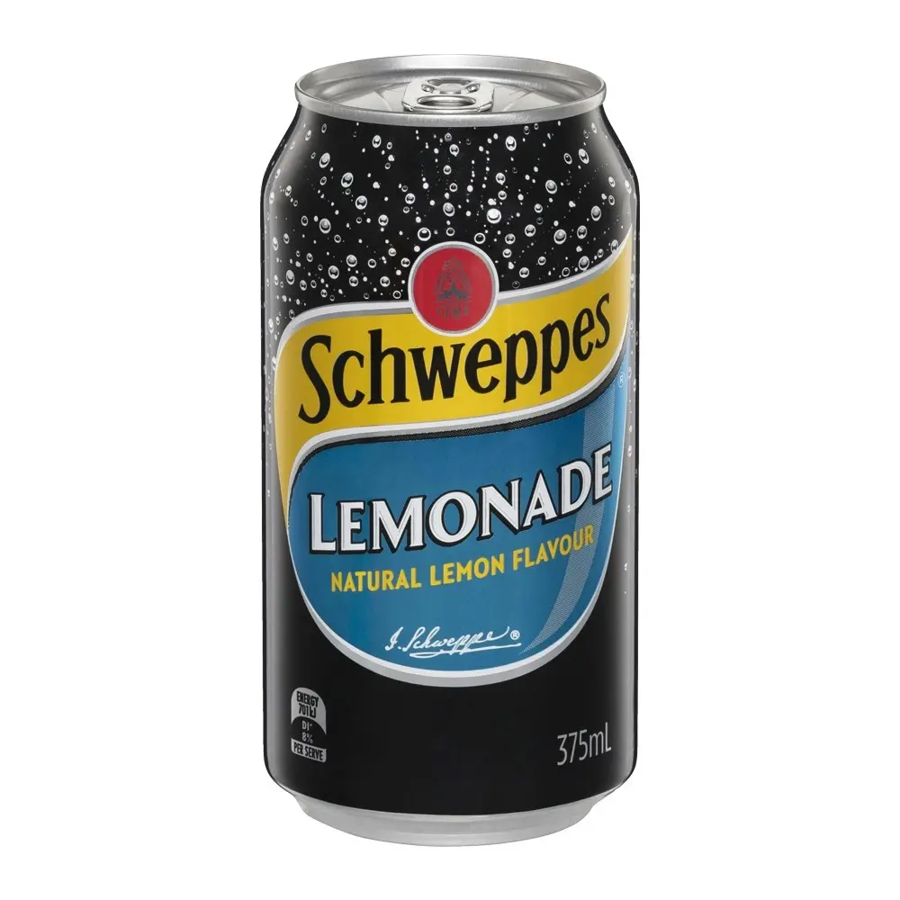 30pc Schweppes Lemon Flavoured Soft Drink Sparkling/Carbonated Soda Cans 375ml