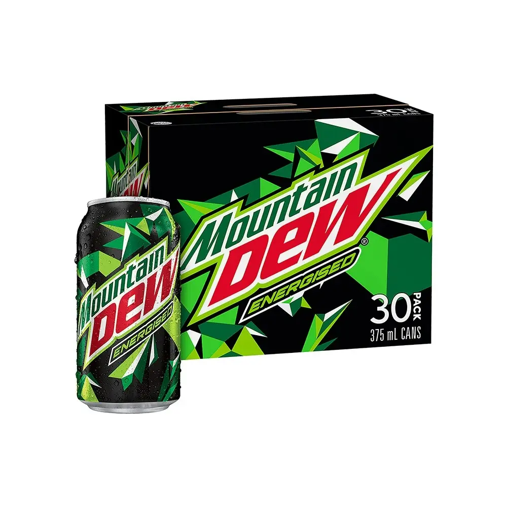 30pc Mountain Dew Energized Flavoured Soft Drink Sparkling Soda Cans 375ml