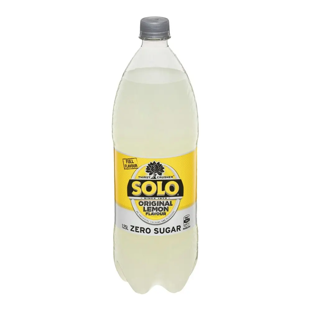 12pc Solo Zero Sugar Lemon Flavoured Soft Drink Carbonated Soda Bottles 1.25L