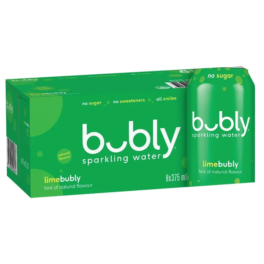 32pc Bubly Lime Flavoured Sparkling/Carbonated Water Soda Drink Cans 375ml