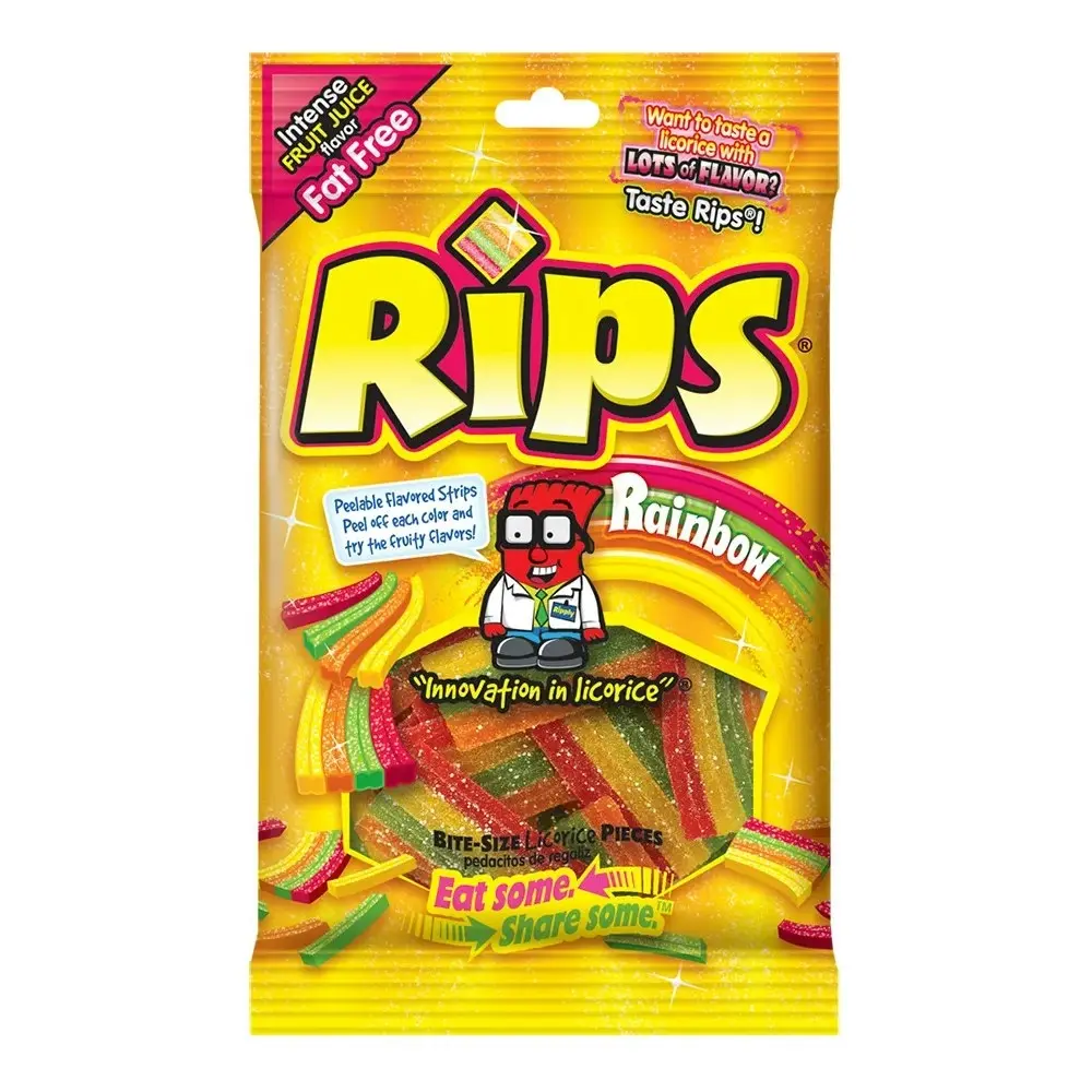 6x Rips Chewy Candy Bite Size Rainbow Licorice Pieces Bag 99g Confectionery