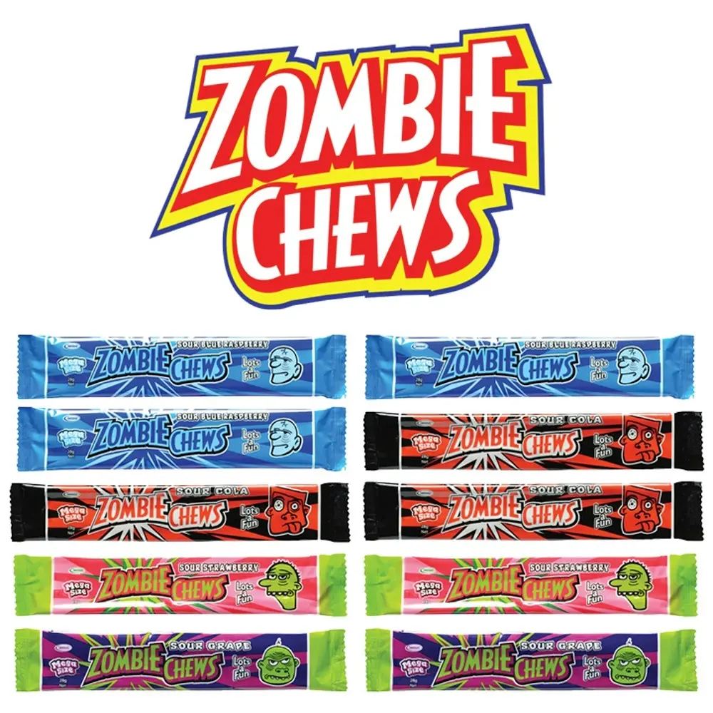 Zombie Chews Sour Candy Bar Confectionery Lolly Chewy Sweet Mix Flavour Showbag