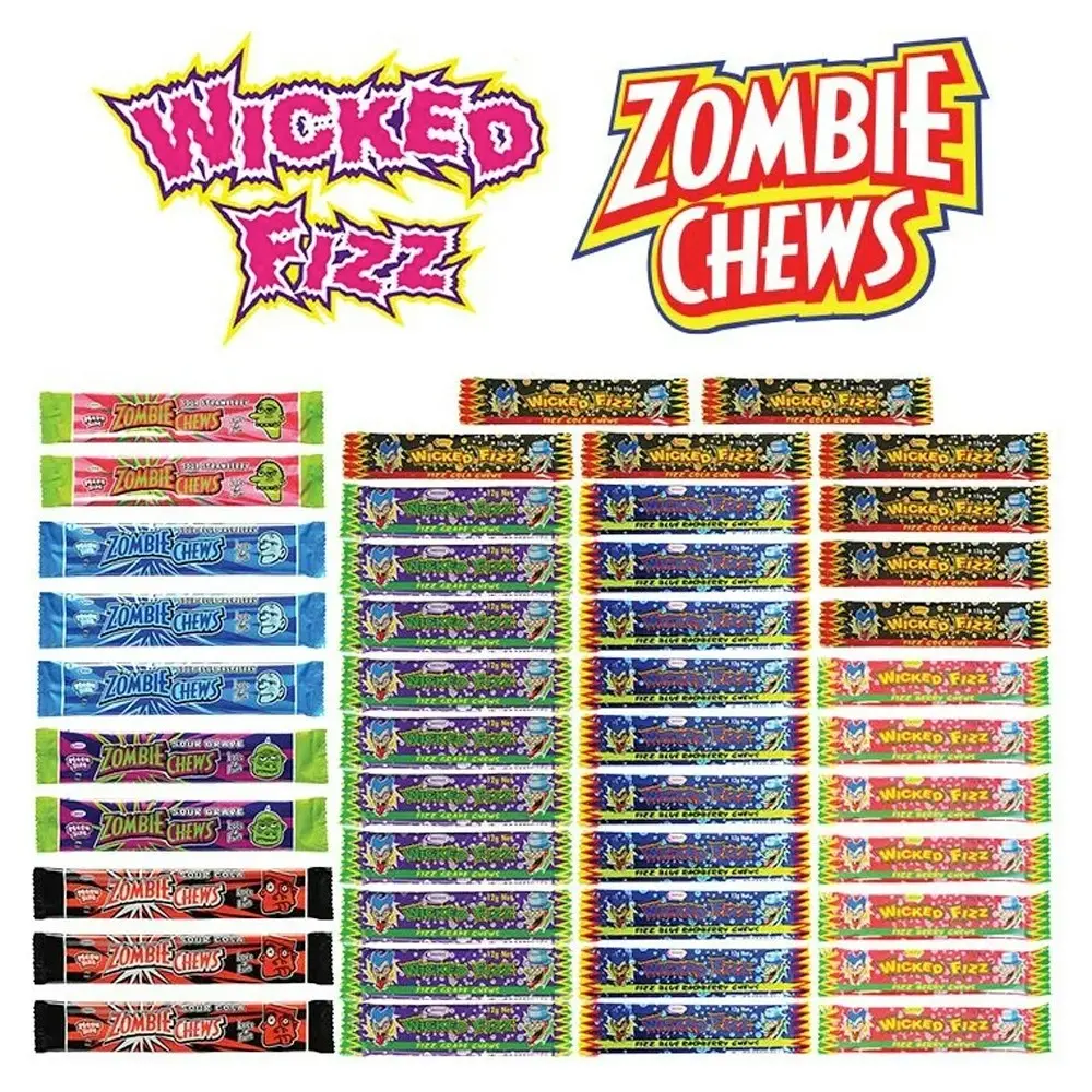 Wicked Fizz Zombie Chews Confectionery Sour Chew Candy Sweets Combo Mix Showbag