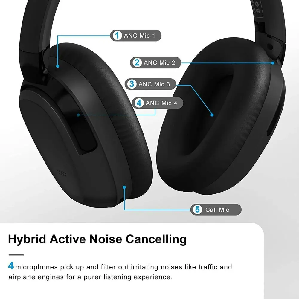 Silcron Active Noise Cancelling Bluetooth Headphones With 40H Playtime Black