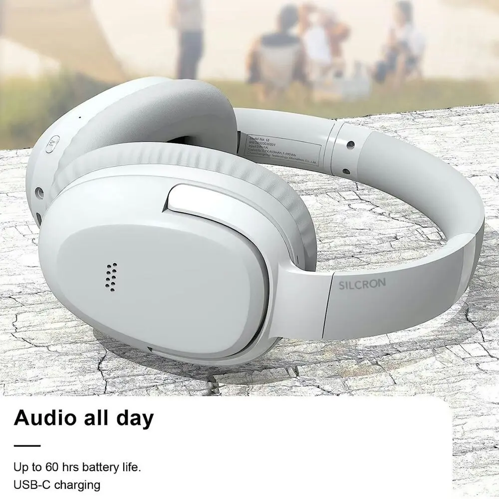 Silcron Active Noise Cancelling Bluetooth Headphones With 40H Playtime White