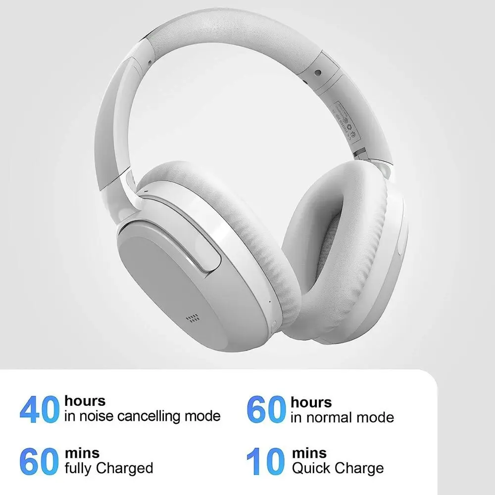 Silcron Active Noise Cancelling Bluetooth Headphones With 40H Playtime White