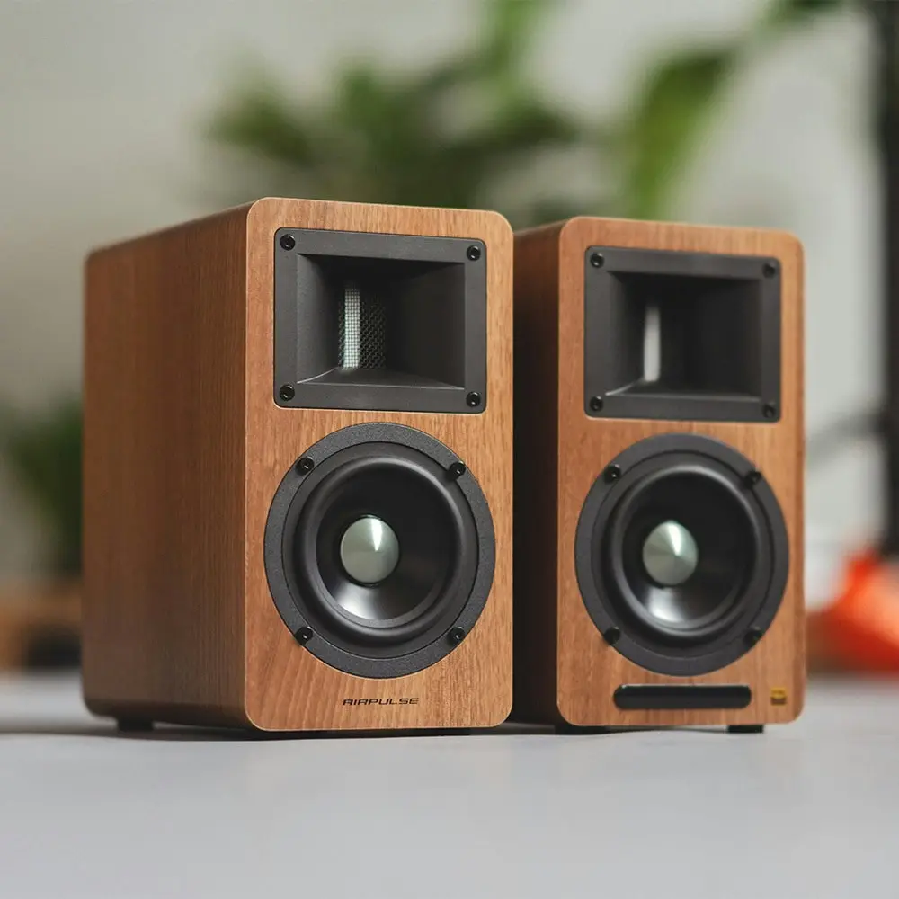 Airpulse A80 Hi-Fi Active Bookshelf Speaker Sound System Entertainment Walnut