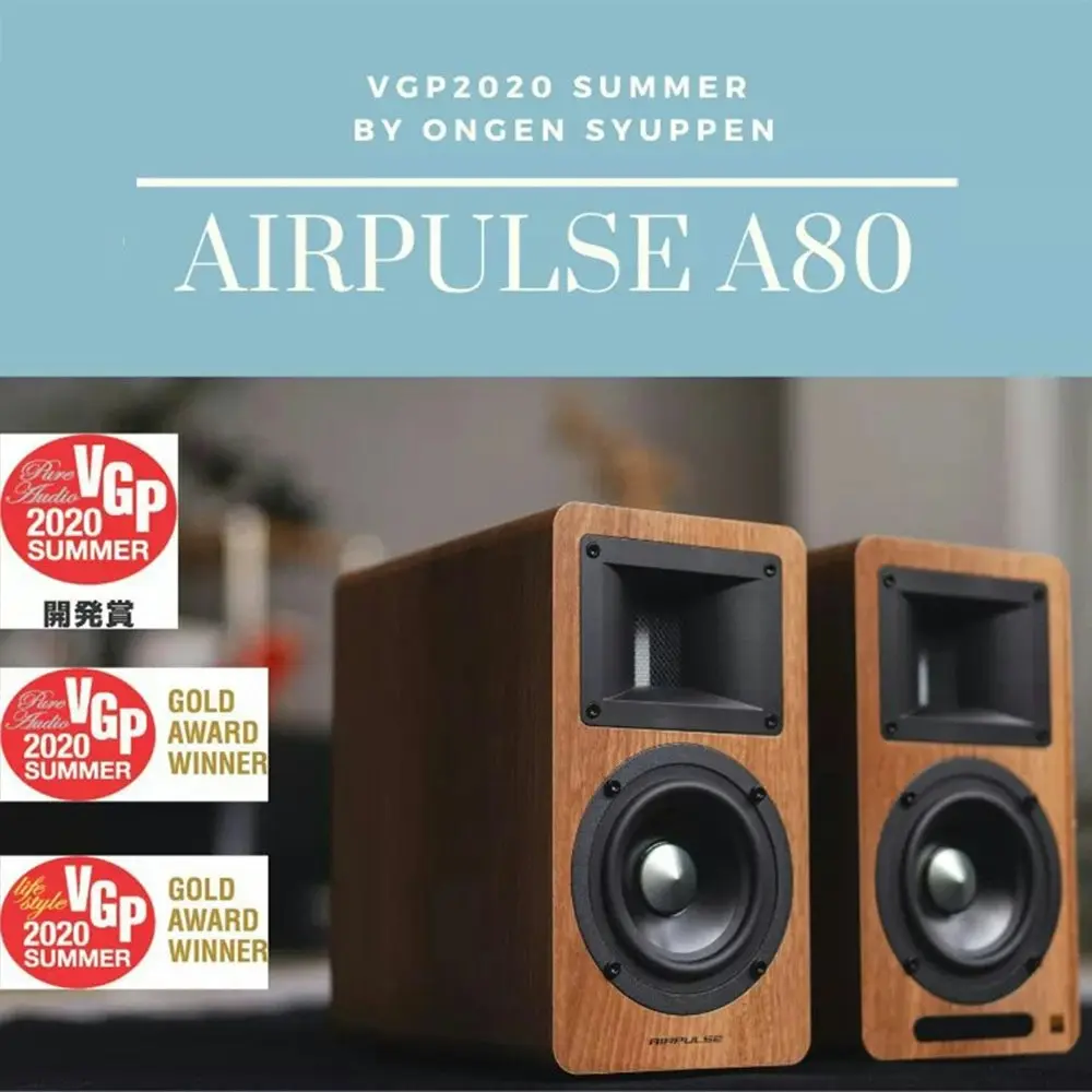 Airpulse A80 Hi-Fi Active Bookshelf Speaker Sound System Entertainment Walnut