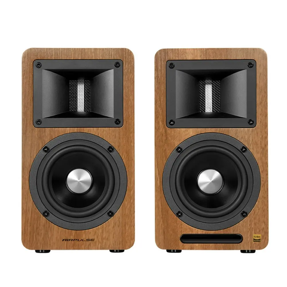 Airpulse A80 Hi-Fi Active Bookshelf Speaker Sound System Entertainment Walnut