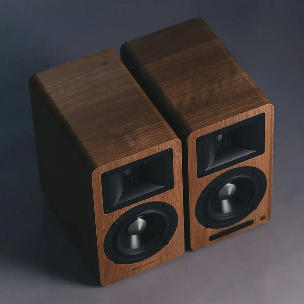 Airpulse A80 Hi-Fi Active Bookshelf Speaker Sound System Entertainment Walnut