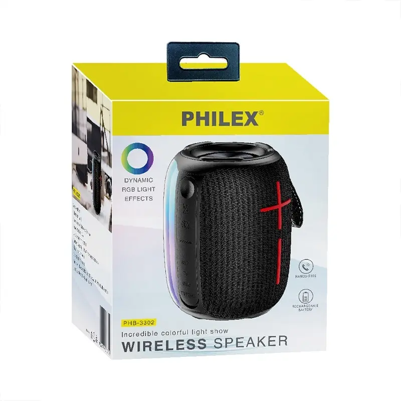 Philex Portable Bluetooth Speaker w/ Dynamic RGB Lighting Effects 1800mAh Black