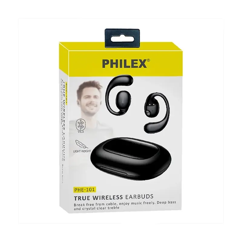 Philex True Wireless Sports Earbuds w/ Ear Hooks And Charging Case 450mAh Black