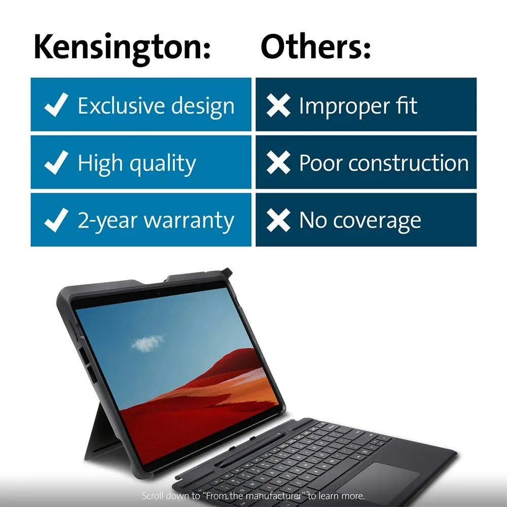 Kensington Blackbelt Rugged Case Cover Protection For Surface Pro X Retail Black